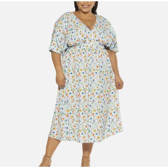 Alexia Admor Womens August Midi Dress Halogen Garden V-neck Plus Size 1X - Picture 1 of 5